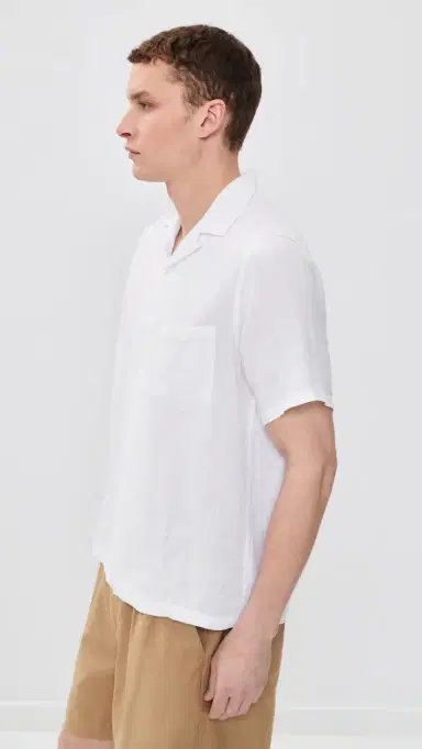 Portuguese Flannel Linen Camp Collar Shirt White L | Thumbnail 4