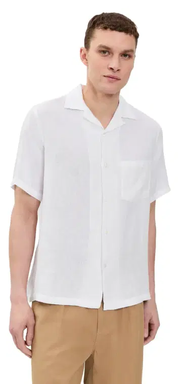 Portuguese Flannel Linen Camp Collar Shirt White L | Thumbnail 1