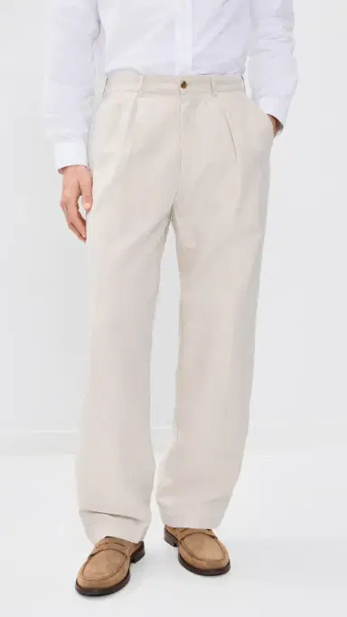 Knickerbocker Canal Pleated Twill Cotton and Linen Pants Birch | Thumbnail 2