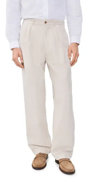 Knickerbocker Canal Pleated Twill Cotton and Linen Pants Birch | Thumbnail 1