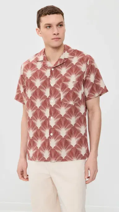 Portuguese Flannel Feathers Camp Shirt Deep Red/Raw | Thumbnail 2 Portuguese Flannel Feathers Camp Shirt Deep Red/Raw | Thumbnail 2