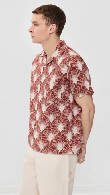 Portuguese Flannel Feathers Camp Shirt Deep Red/Raw | Thumbnail 4 Portuguese Flannel Feathers Camp Shirt Deep Red/Raw | Thumbnail 4