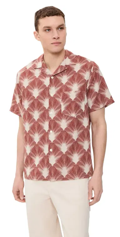 Portuguese Flannel Feathers Camp Shirt Deep Red/Raw | Thumbnail 1 Portuguese Flannel Feathers Camp Shirt Deep Red/Raw | Thumbnail 1