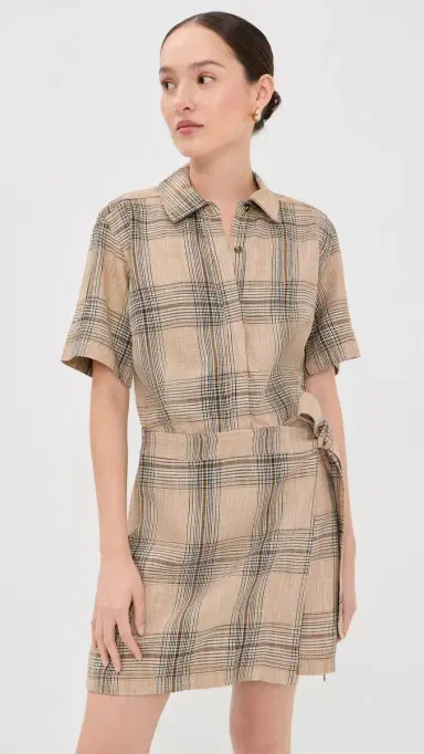 SIMKHAI Jensen Wrap Dress Rattan Plaid | Thumbnail 2 SIMKHAI Jensen Wrap Dress Rattan Plaid | Thumbnail 2