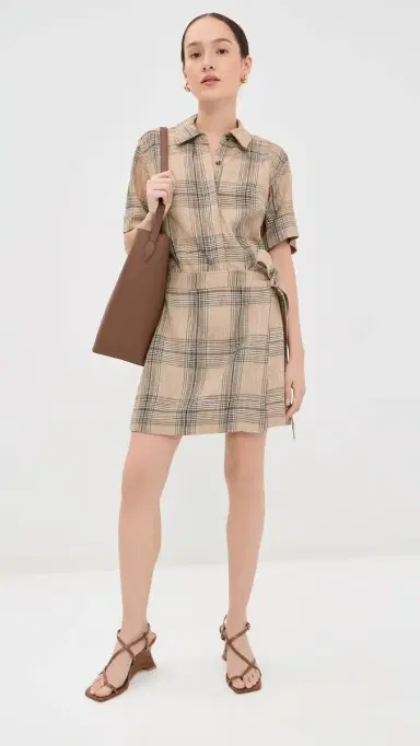 SIMKHAI Jensen Wrap Dress Rattan Plaid | Thumbnail 5 SIMKHAI Jensen Wrap Dress Rattan Plaid | Thumbnail 5
