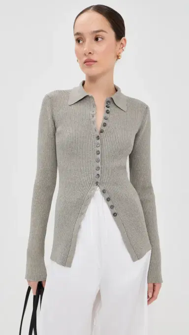 RÓHE Elongated Ribbed Cardigan Light Grey Melange | Thumbnail 2 RÓHE Elongated Ribbed Cardigan Light Grey Melange | Thumbnail 2