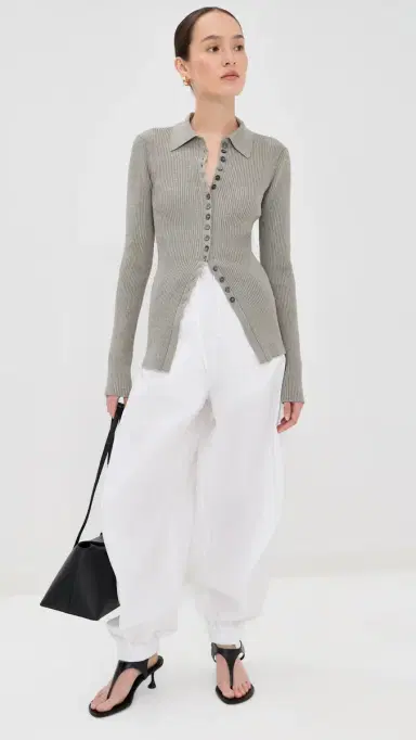 RÓHE Elongated Ribbed Cardigan Light Grey Melange | Thumbnail 5 RÓHE Elongated Ribbed Cardigan Light Grey Melange | Thumbnail 5