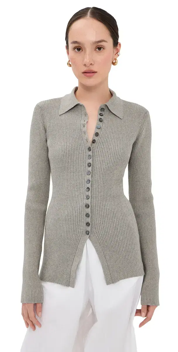 Róhe Elongated Ribbed Cardigan Light Grey Melange