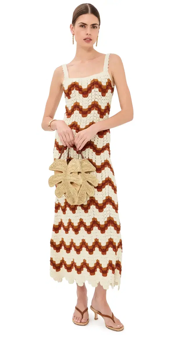ESCVDO area Crochet Maxi Dress /Tobacco