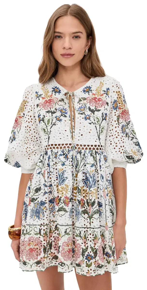 FARM Rio titched Garden Off-White Mini Dress titched Garden Off White