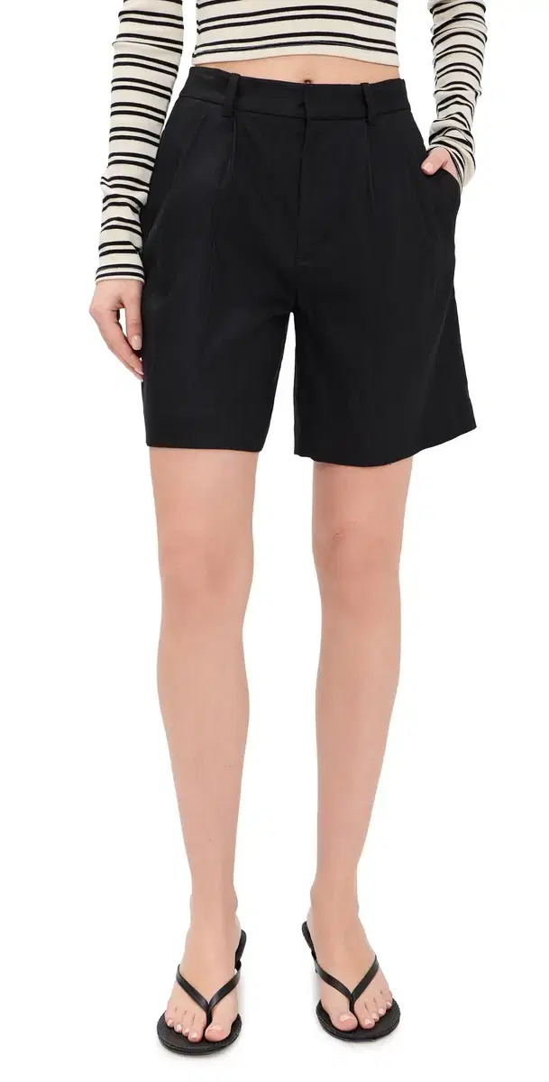 Conry Relaxed Long Pleated Bermuda Shorts Black