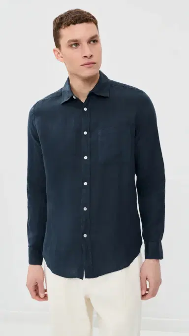 Portuguese Flannel Linen Shirt Navy | Thumbnail 2
