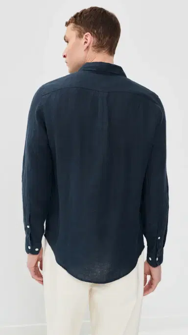Portuguese Flannel Linen Shirt Navy | Thumbnail 3