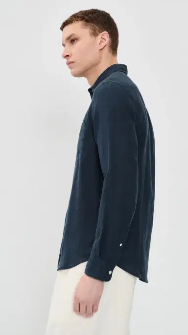 Portuguese Flannel Linen Shirt Navy | Thumbnail 4