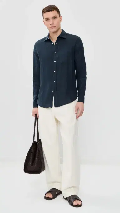 Portuguese Flannel Linen Shirt Navy | Thumbnail 5