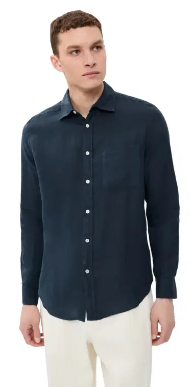 Portuguese Flannel Linen Shirt Navy | Thumbnail 1