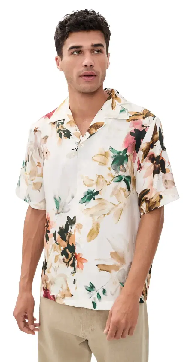 SIMKHAI Casper Printed Silk Shirt  Watercolor Floral