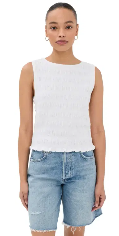 Madewell Smocked Boat Neck Tank White | Thumbnail 1 Madewell Smocked Boat Neck Tank White | Thumbnail 1
