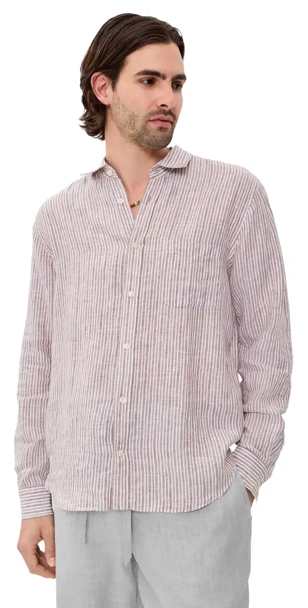 Telles Linen triped hirt Caramel