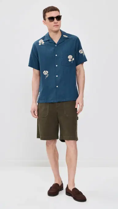 Portuguese Flannel Embroidery Nature Ramie Camp Shirt Blue | Thumbnail 5 Portuguese Flannel Embroidery Nature Ramie Camp Shirt Blue | Thumbnail 5