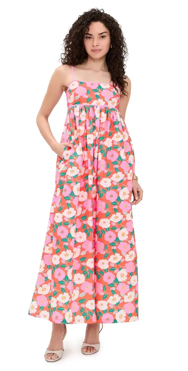 Print Empire Waist axi Dress Coral Orange ulti