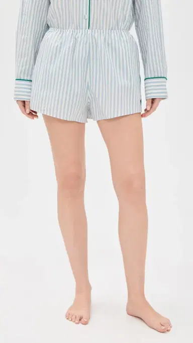 Lunya Airy Cotton Piped Shorts tillwater tripe/pring | Thumbnail 2