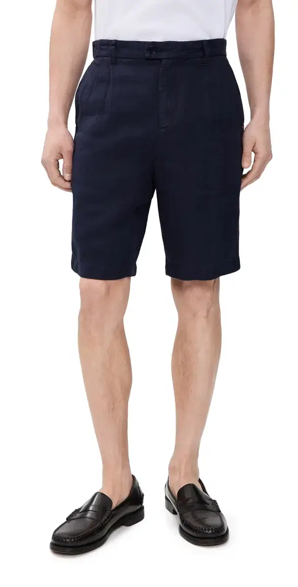 Far Afield Linen Double Pleated horts 10 Navy