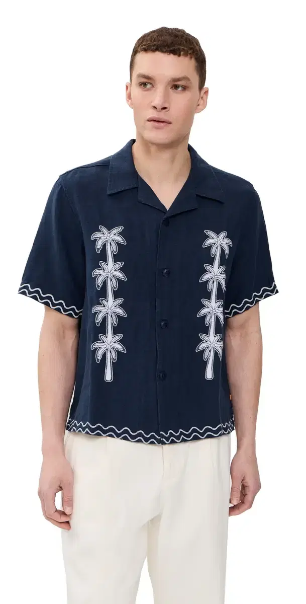 Far Afield Veloso Flock Linen Palm Shirt Blue