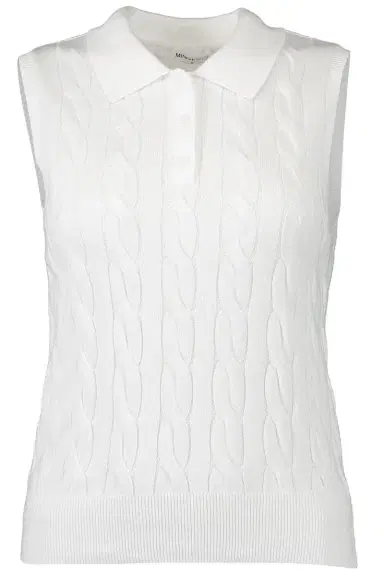 MINNIE ROSE Sleeveless Cable Knit Polo - White | Thumbnail 1 MINNIE ROSE Sleeveless Cable Knit Polo - White | Thumbnail 1