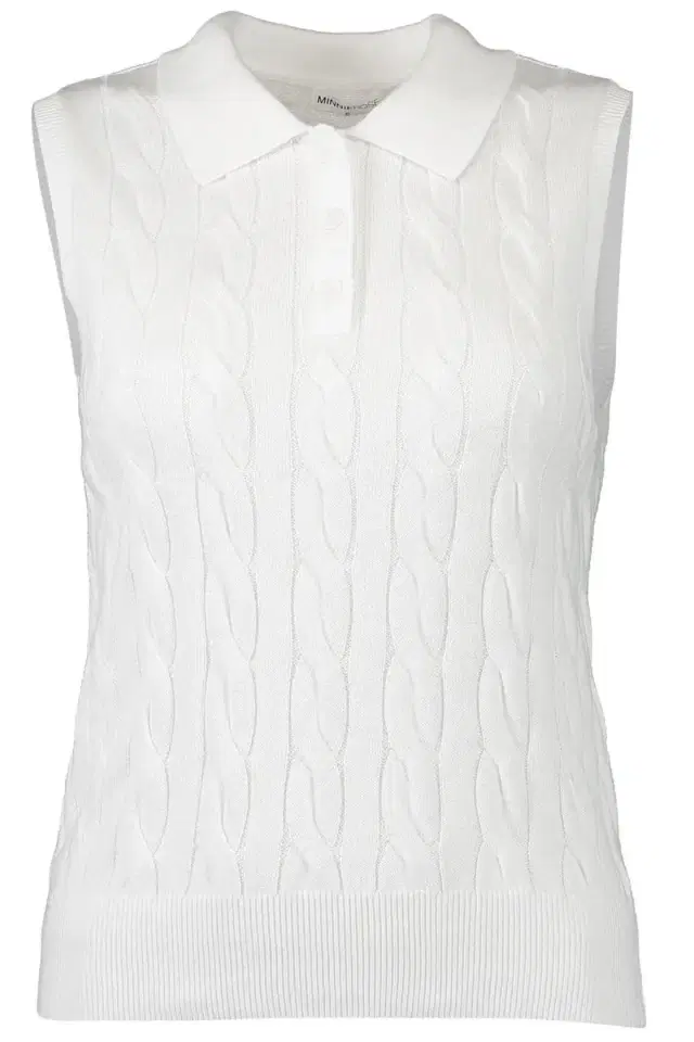 MINNIE ROSE Sleeveless Cable Knit Polo - White