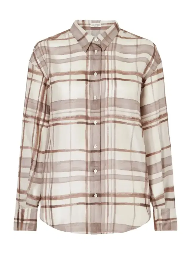 Brunello Cucinelli Checked Silk-satin Shirt