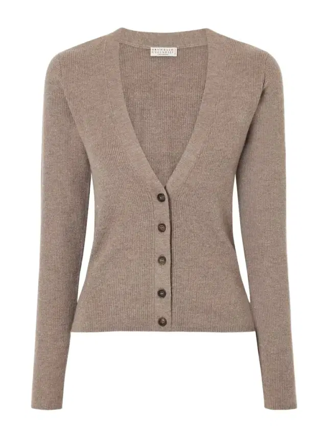 Brunello Cucinelli Metallic Ribbed-knit Cardigan