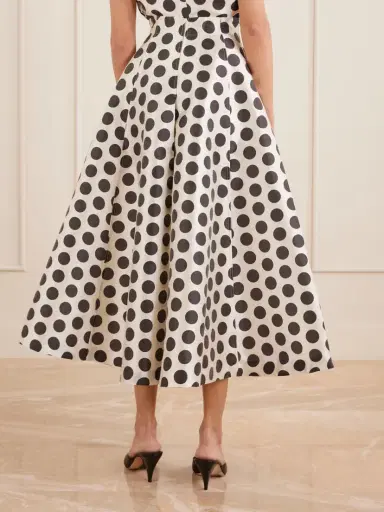 DESTREE India Paneled Polka-dot Satin Midi Skirt | Thumbnail 4