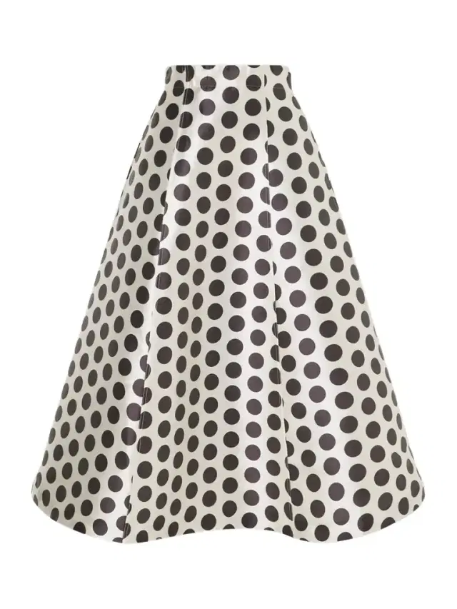 India Paneled Polka-dot Satin Midi Skirt