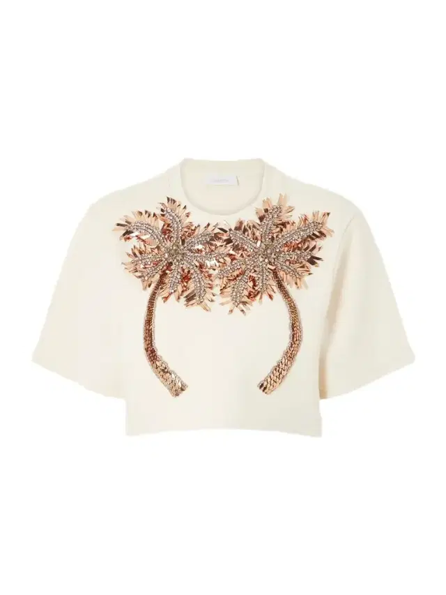 Cropped Crystal-embellished Embroidered Jersey T-shirt
