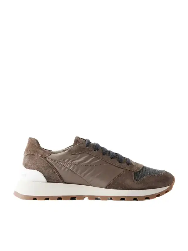 Brunello Cucinelli Monilli Runner Bead-embellished Shell And Suede Sneakers