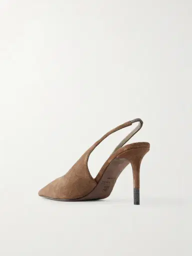 Brunello Cucinelli 80 Suede Slingback Pumps | Thumbnail 3 Brunello Cucinelli 80 Suede Slingback Pumps | Thumbnail 3