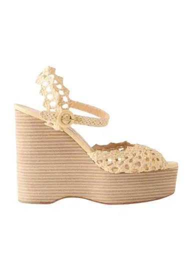 Aquazzura Bossa Nova 130 Crocheted Raffia Platform Sandals | Thumbnail 1