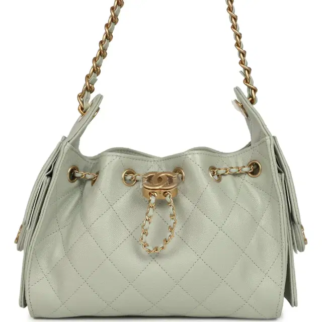 Chanel Mini 25 Hobo Bag Light Green Caviar Antique Gold Hardware