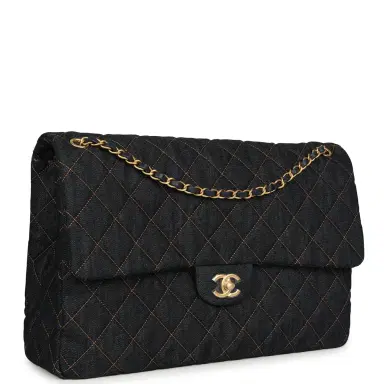 Chanel Chanel XXL Classic Single Travel Flap Bag Dark Blue Denim Brushed Gold Hardware | Thumbnail 2 Chanel Chanel XXL Classic Single Travel Flap Bag Dark Blue Denim Brushed Gold Hardware | Thumbnail 2
