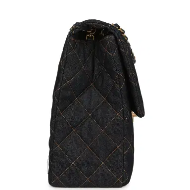 Chanel Chanel XXL Classic Single Travel Flap Bag Dark Blue Denim Brushed Gold Hardware | Thumbnail 3 Chanel Chanel XXL Classic Single Travel Flap Bag Dark Blue Denim Brushed Gold Hardware | Thumbnail 3
