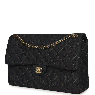 Chanel Chanel XXL Classic Single Travel Flap Bag Dark Blue Denim Brushed Gold Hardware | Thumbnail 5 Chanel Chanel XXL Classic Single Travel Flap Bag Dark Blue Denim Brushed Gold Hardware | Thumbnail 5