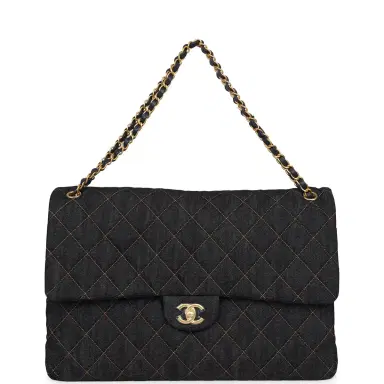Chanel Chanel XXL Classic Single Travel Flap Bag Dark Blue Denim Brushed Gold Hardware | Thumbnail 7 Chanel Chanel XXL Classic Single Travel Flap Bag Dark Blue Denim Brushed Gold Hardware | Thumbnail 7