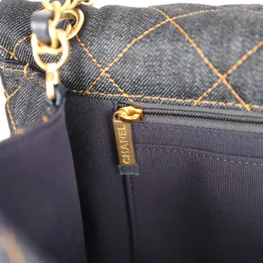 Chanel Chanel XXL Classic Single Travel Flap Bag Dark Blue Denim Brushed Gold Hardware | Thumbnail 10 Chanel Chanel XXL Classic Single Travel Flap Bag Dark Blue Denim Brushed Gold Hardware | Thumbnail 10