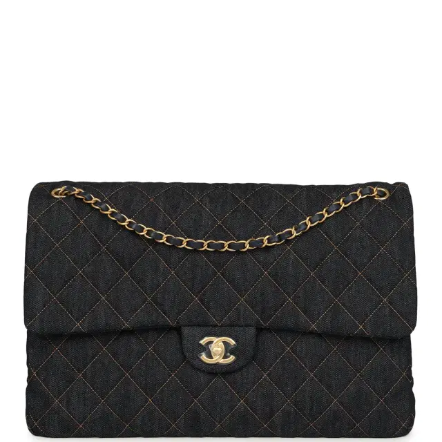 Chanel Chanel XXL Classic Single Travel Flap Bag Dark Blue Denim Brushed Gold Hardware