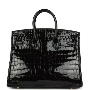 HERMÈS Hermes Birkin 25 Black Shiny Niloticus Crocodile Gold Hardware | Thumbnail 4
