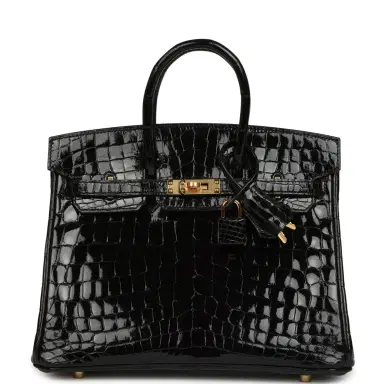 HERMÈS Hermes Birkin 25 Black Shiny Niloticus Crocodile Gold Hardware | Thumbnail 1