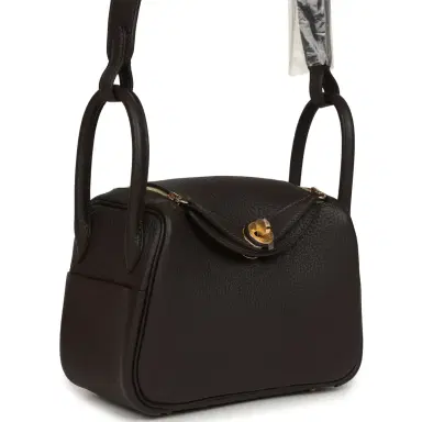 HERMÈS Hermes Mini Lindy II Bai Brun Clemence Gold Hardware | Thumbnail 2 HERMÈS Hermes Mini Lindy II Bai Brun Clemence Gold Hardware | Thumbnail 2