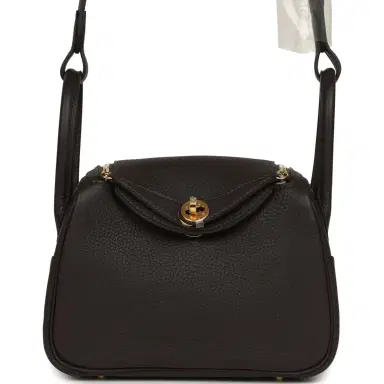 HERMÈS Hermes Mini Lindy II Bai Brun Clemence Gold Hardware | Thumbnail 1 HERMÈS Hermes Mini Lindy II Bai Brun Clemence Gold Hardware | Thumbnail 1