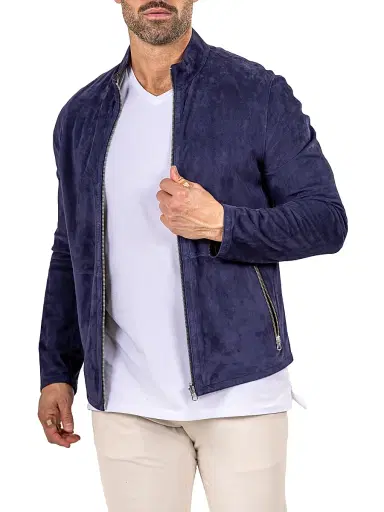 Maceoo Men's Marthyr Leather Jacket - Blue | Thumbnail 4 Maceoo Men's Marthyr Leather Jacket - Blue | Thumbnail 4